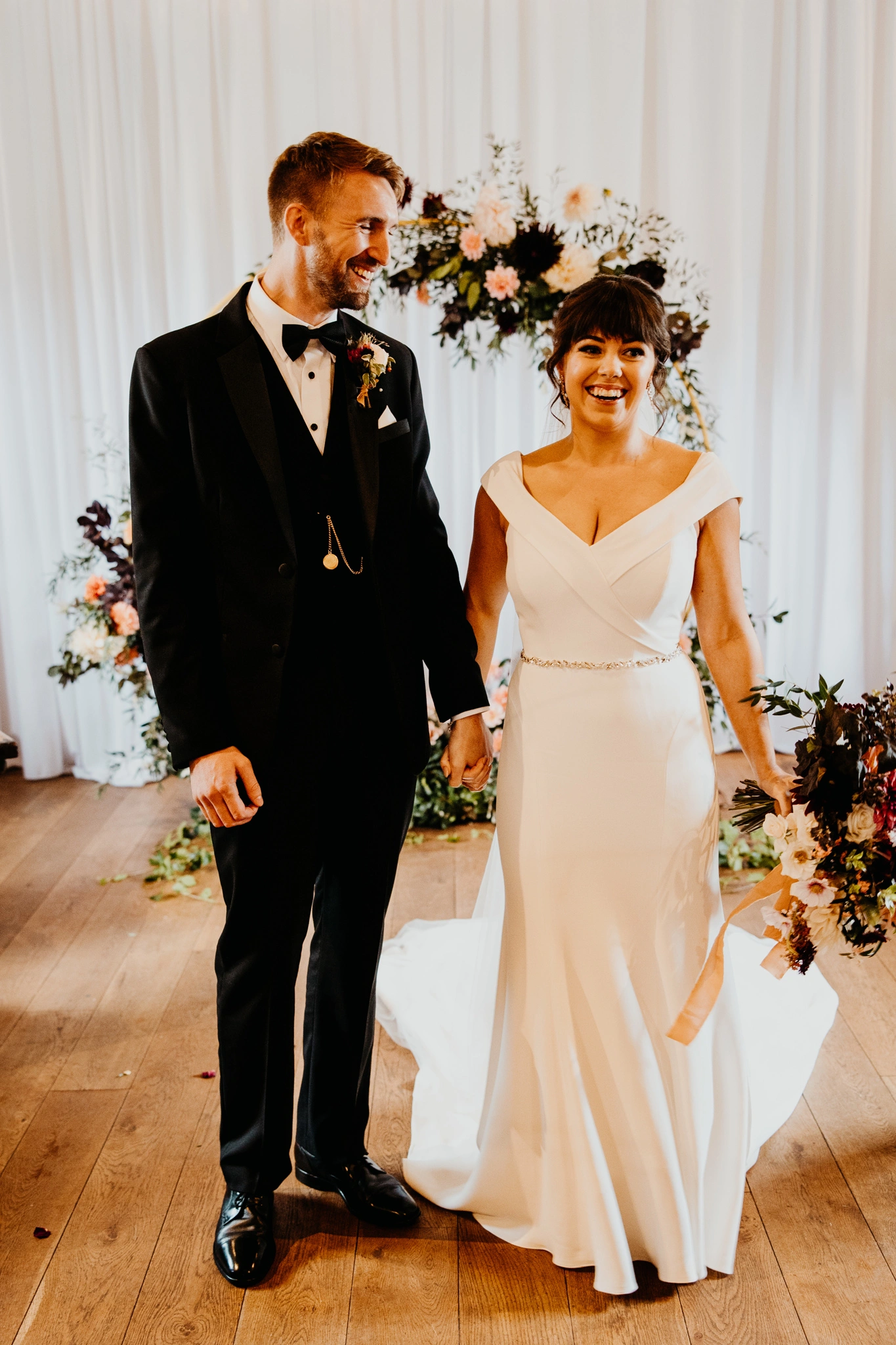 Kate in her bespoke ivory crepe fit-and-flare wedding dress